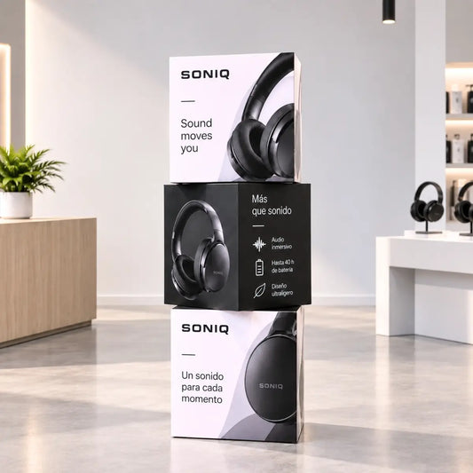 Tótem multicubos de 3 cubos publicitario en una tienda de electrónica
