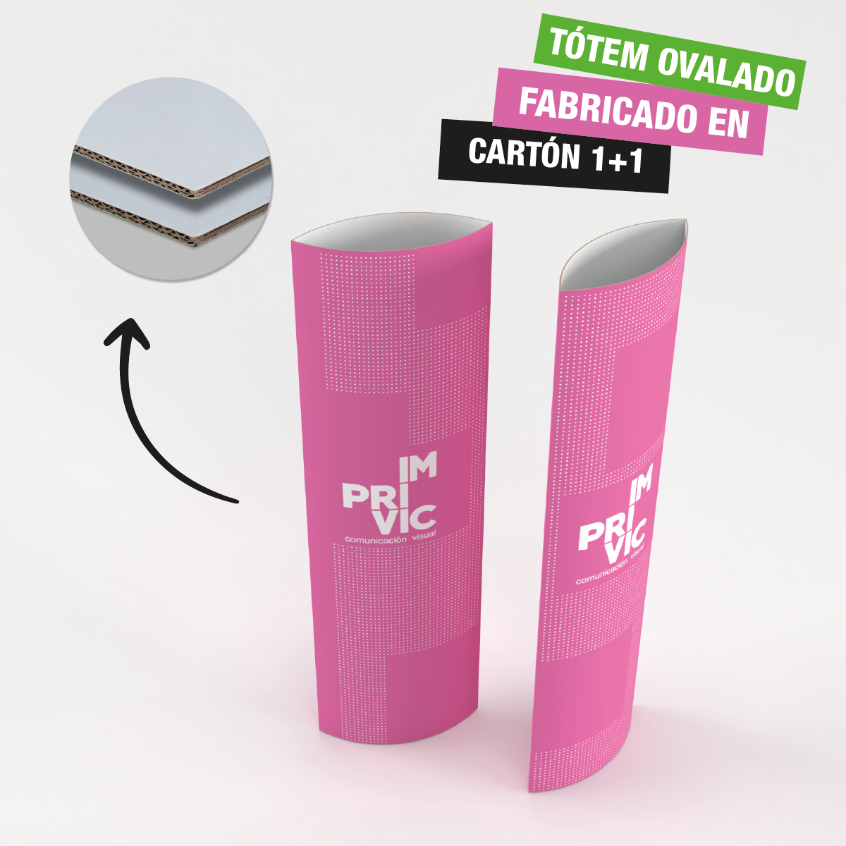 Tótem ovalado para publicidad en punto de venta