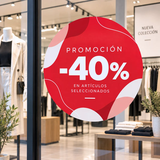 Vinilo Easy Dot personalizado con promoción en escaparate de tienda de moda