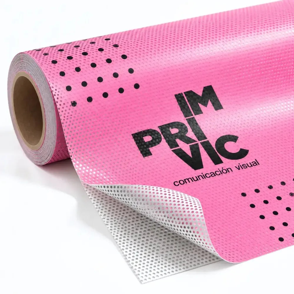 Rollo de vinilo microperforado adhesivo impreso personalizado de color rosa con visión unidireccional