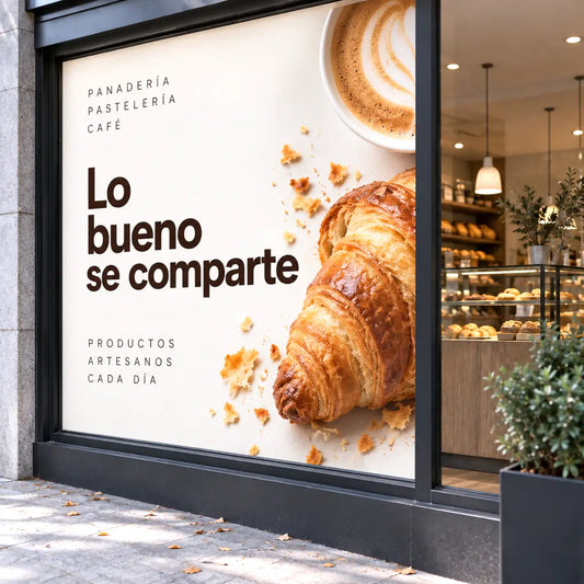Vinilo monomérico personalizado en escaparate de panadería