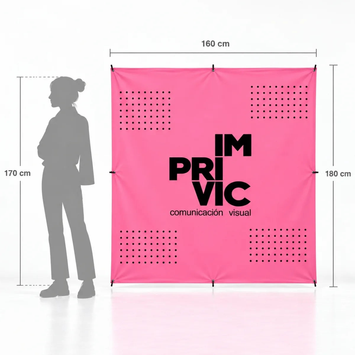 Medidas del X-Banner S de 160x180 cm comparado con la altura de una persona